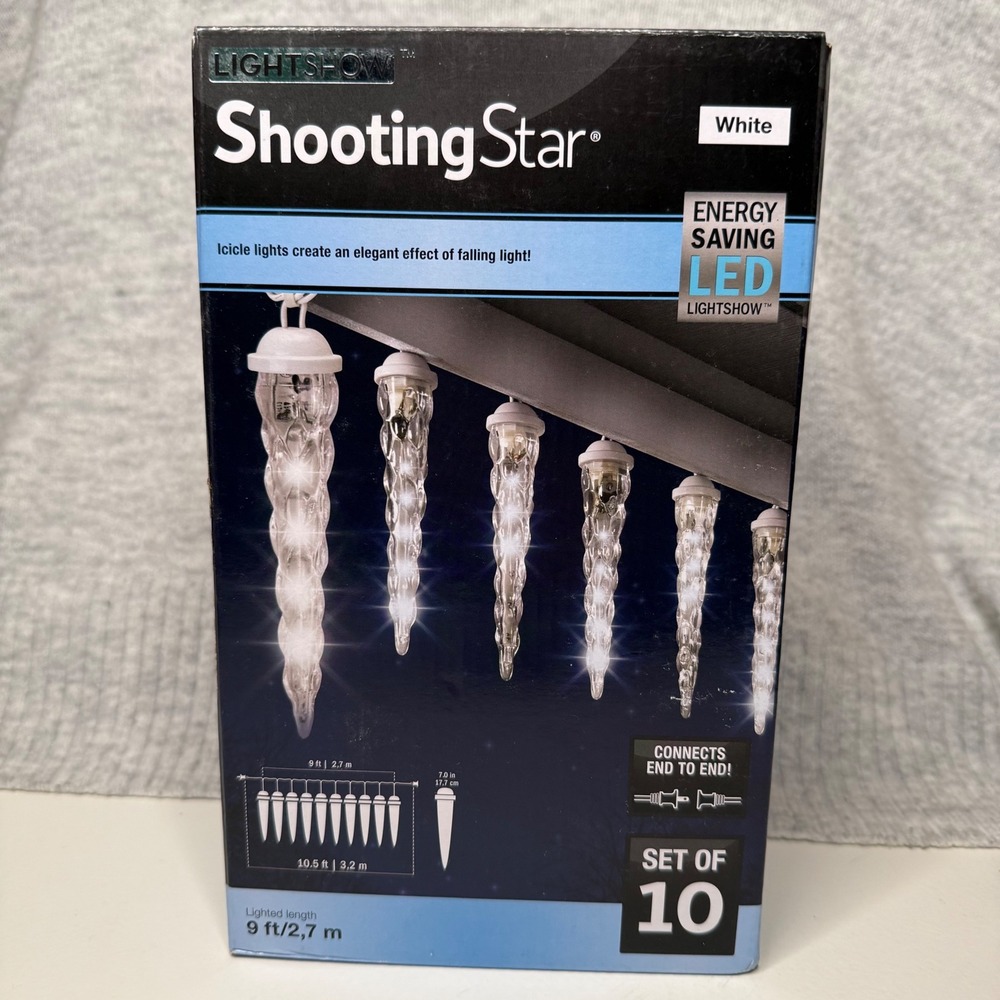 Gemmy LightShow Shooting Star White LED Icicle Lights 10 Count 9ft 02118 NEE